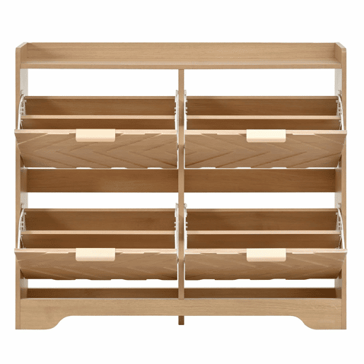 Sapateira com 4 compartimentos - Estrutura frontal em 3D, superfície superior para arrumação, compacta - Natural Sapateira com 4 compartimentos - Estrutura frontal em 3D, superfície superior para arrumação, compacta - Natural