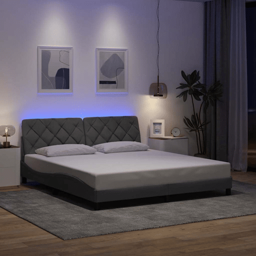 Estrutura de cama de casal simple com LED - 180x200 cm tecido