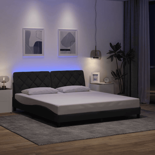 Estrutura de cama de casal simple com LED - 180x200 cm tecido