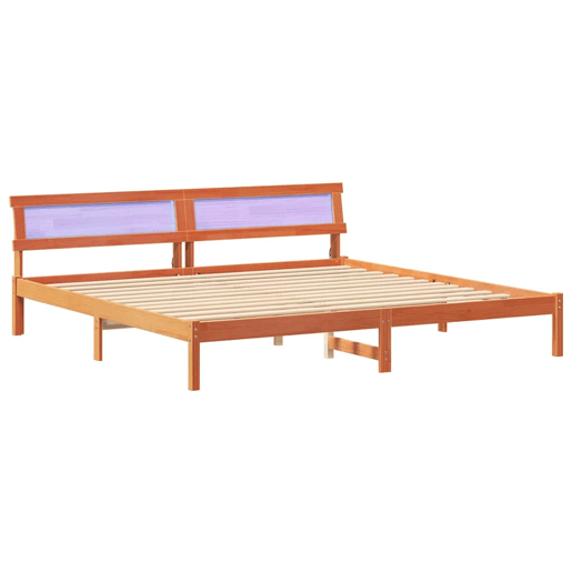 Estrutura de cama de casal simple com cabeceira - Marrom Cera 200 x 200 cm