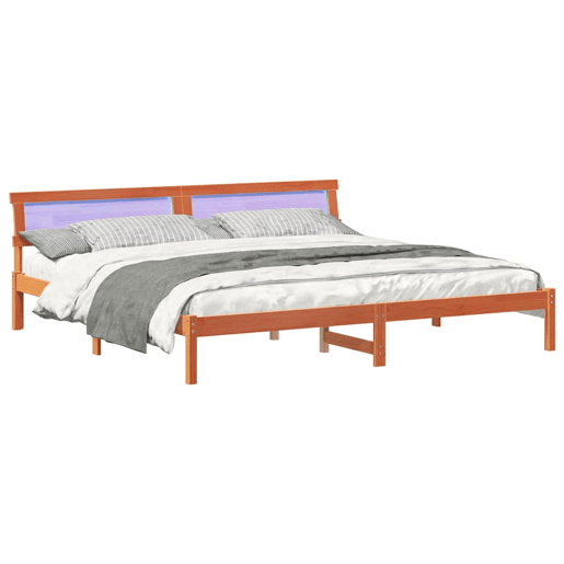 Estrutura de cama de casal simple com cabeceira - Marrom Cera 200 x 200 cm