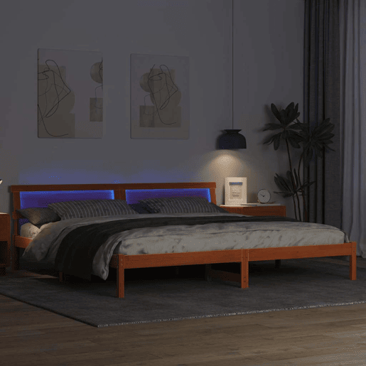 Estrutura de cama de casal simple com cabeceira - Marrom Cera 200 x 200 cm