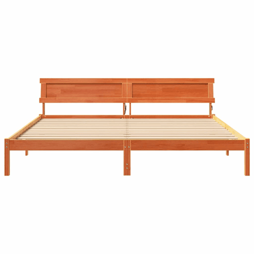 Estrutura de cama de casal simple com cabeceira - Marrom Cera 200 x 200 cm