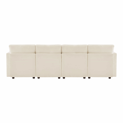 Sofá modular de 6 lugares - UL convertível, chenille, 2 pufes, braços ajustáveis, 4 almofadas e 2 apoios de cabeça - Bege Sofá modular de 6 lugares - UL convertível, chenille, 2 pufes, braços ajustáveis, 4 almofadas e 2 apoios de cabeça - Bege
