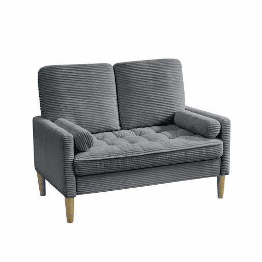 Sofá de 2 lugares - estilo escandinavo, estofado em veludo cotelê com almofadas acolchoadas - cinzento