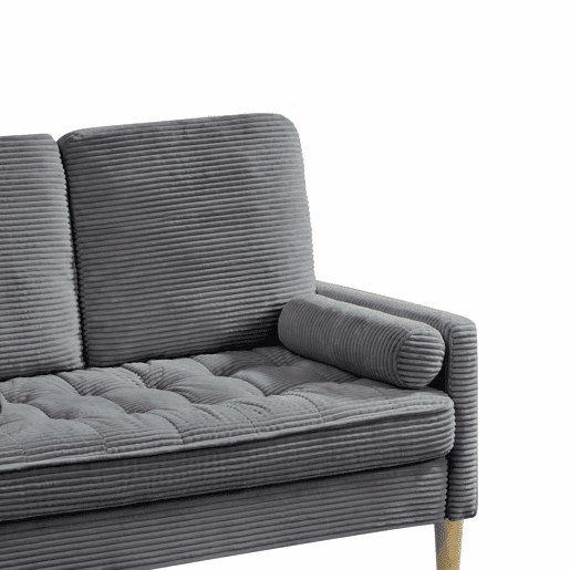 Sofá de 2 lugares - estilo escandinavo, estofado em veludo cotelê com almofadas acolchoadas - cinzento