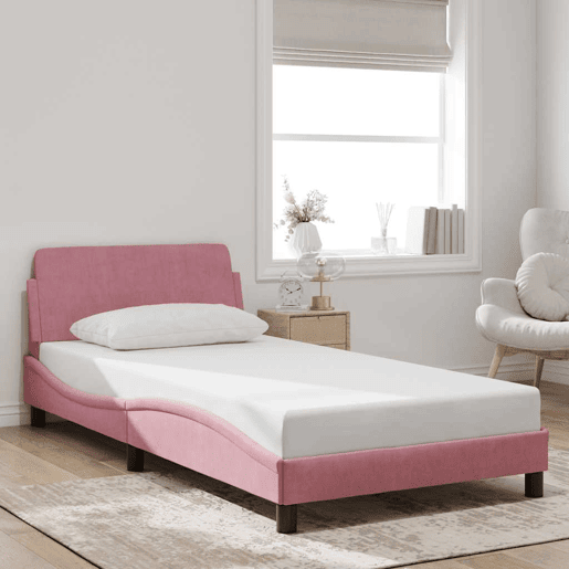 Estrutura de cama de solteiro para adultos com cabeceira Dover 100x200 cm veludo rosa