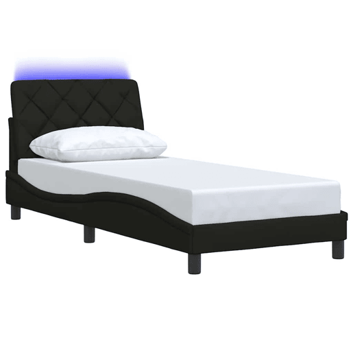 Estrutura de cama de solteiro para adultos com LED 80x200 cm tecido preto