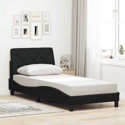 Estrutura de cama de solteiro para adultos com LED 80x200 cm tecido preto