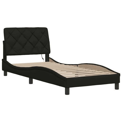 Estrutura de cama de solteiro para adultos com LED 80x200 cm tecido preto