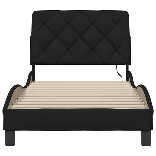 Estrutura de cama de solteiro para adultos com LED 80x200 cm tecido preto