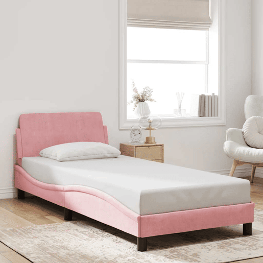 Estrutura de cama de solteiro para adultos com cabeceira Dover 90x200 cm veludo rosa