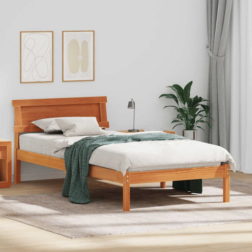 Estrutura de cama de solteiro moderno com cabeceira - Marrom Cera 75 x 190 cm