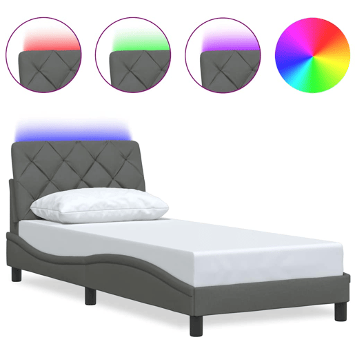 Estrutura de cama de solteiro para adultos com LED 80x200 cm tecido
