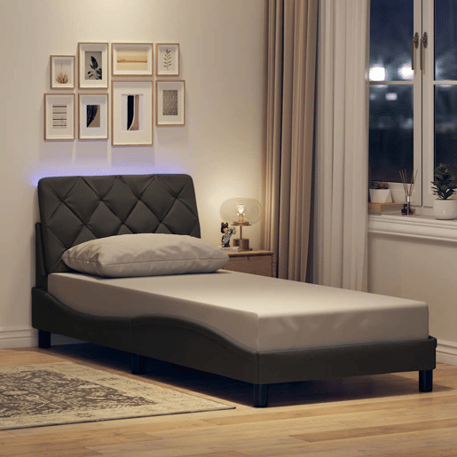 Estrutura de cama de solteiro para adultos com LED 80x200 cm tecido