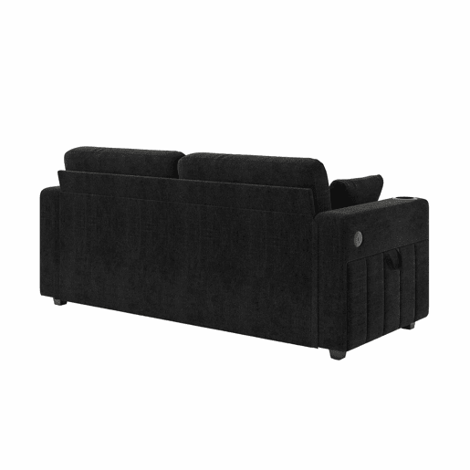 Sofá de 2 lugares - com arrumação, porta-USB, porta-copos e bolsos laterais - preto