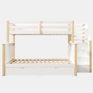 Cama de beliche 90x200 cm e 140x200 cm - Com gavetas, arrumação, multifuncional - Branco + Natural