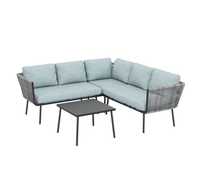 Outsunny conjunto de muebles de ratán 4 piezas con marco de aluminio set de muebles de jardín 2 sofá de 2 plazas sofá de esquina mesa de centro con 6