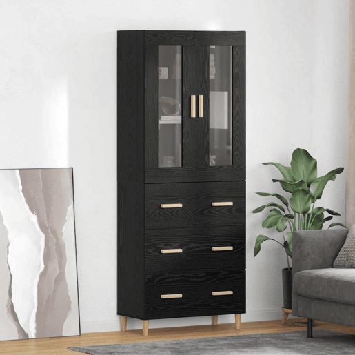 Aparador - Bufete - Móvel de apoio com gaveta Carvalho Preto 69,5 x 34 x 180 cm pt488