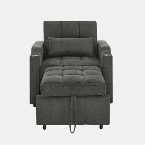 Sofá-cama de 1 lugar - Estilo minimalista, elegante e sofisticado, design deslizante, porta USB - Cinza