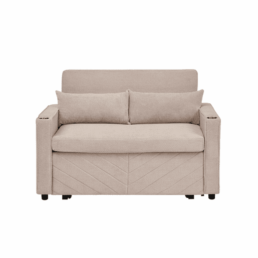 Sofá-cama de 2 lugares 3 em 1 - Design minimalista e elegante, mecanismo deslizante, porta USB, perfeito para sestas - Bege