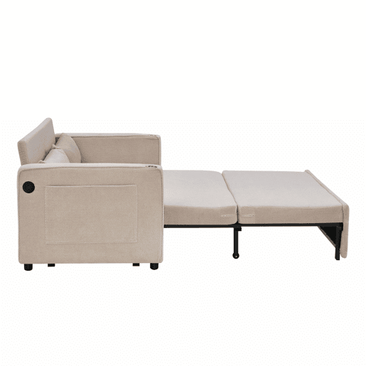 Sofá-cama de 2 lugares 3 em 1 - Design minimalista e elegante, mecanismo deslizante, porta USB, perfeito para sestas - Bege