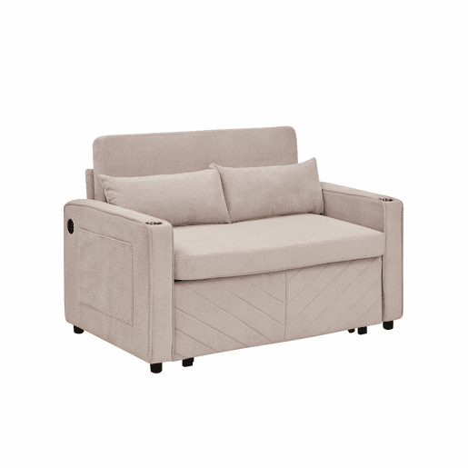 Sofá-cama de 2 lugares 3 em 1 - Design minimalista e elegante, mecanismo deslizante, porta USB, perfeito para sestas - Bege