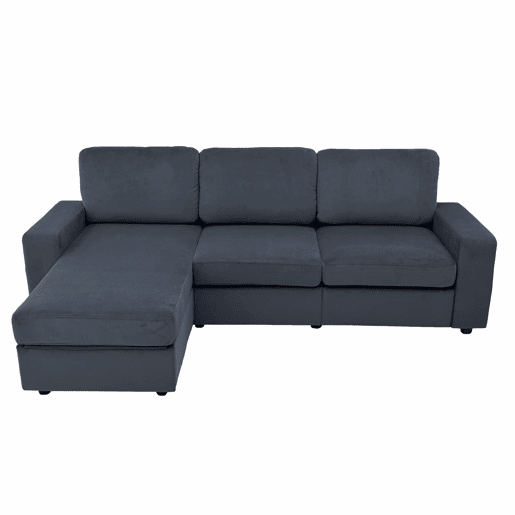 Sofá de canto de 3 lugares - multifuncional, com 4 compartimentos de arrumação, chaise longue, confortável - cinzento escuro