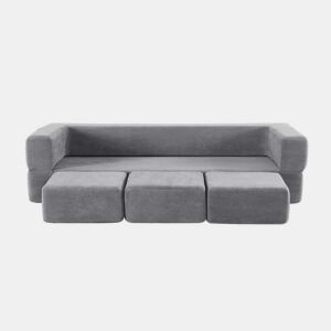 Sofá modular conversível de 3 lugares - com 3 apoios para os pés, espuma de alta elasticidade, sofá de chenille que poupa espaço - cinzento
