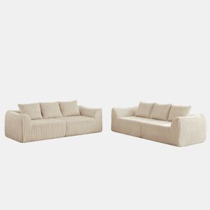 Sofá minimalista de 6 lugares - linhas fluidas e curvas, encosto ligeiramente inclinado, 6 almofadas - Bege