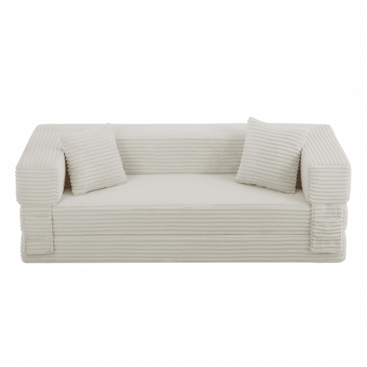 Sofá Cord de 3 lugares - Design moderno, formato quadrado clássico, design exclusivo de duas camadas, transformável em cama - Branco