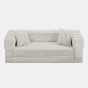 Sofá Cord de 3 lugares - Design moderno, formato quadrado clássico, design exclusivo de duas camadas, transformável em cama - Branco