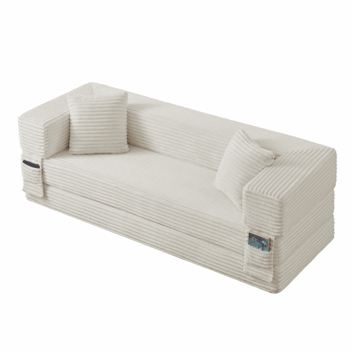 Sofá Cord de 3 lugares - Design moderno, formato quadrado clássico, design exclusivo de duas camadas, transformável em cama - Branco