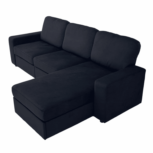 Sofá de canto de 3 lugares - com arrumação, chaise longue, molas ensacadas, capas removíveis, design moderno - preto