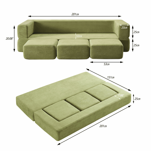 Sofá modular de 3 lugares - com 3 apoios para os pés, espuma de alta elasticidade, chenille, ideal para estúdios e escritórios - verde Sofá modular de 3 lugares - com 3 apoios para os pés, espuma de alta elasticidade, chenille, ideal para estúdios e escritórios - verde