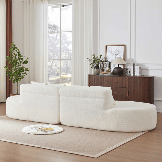 Sofá modular de 4 lugares - 2 peças, espuma viscoelástica, capa em tecido teddy removível e lavável, design moderno e minimalista - bege