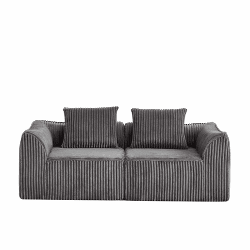 Sofá minimalista de 2 lugares - Linhas curvas e encosto ligeiramente inclinado, inclui 2 almofadas - Cinza