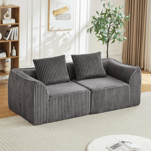Sofá minimalista de 2 lugares - Linhas curvas e encosto ligeiramente inclinado, inclui 2 almofadas - Cinza