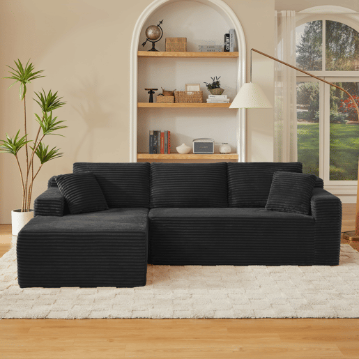 Sofá modular seccional de 4 lugares - com chaise longue grande, espuma viscoelástica - cor preta