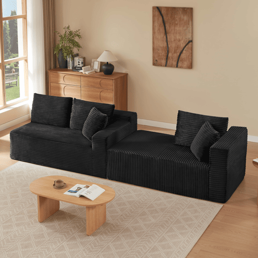 Sofá modular seccional de 4 lugares - com chaise longue grande, espuma viscoelástica - cor preta