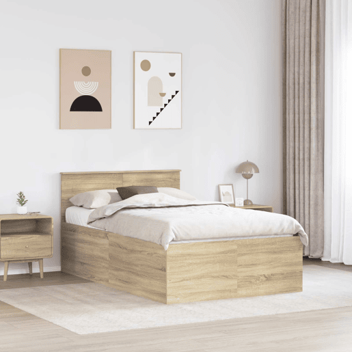 Estrutura da Cama de casal moderno com cabeceira Carvalho Sonoma 120 x 200 cm