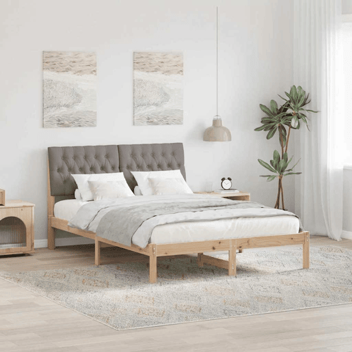 Estrutura de Cama de casal moderno com Cabeceira Estofada Castanho 135 x 190 cm