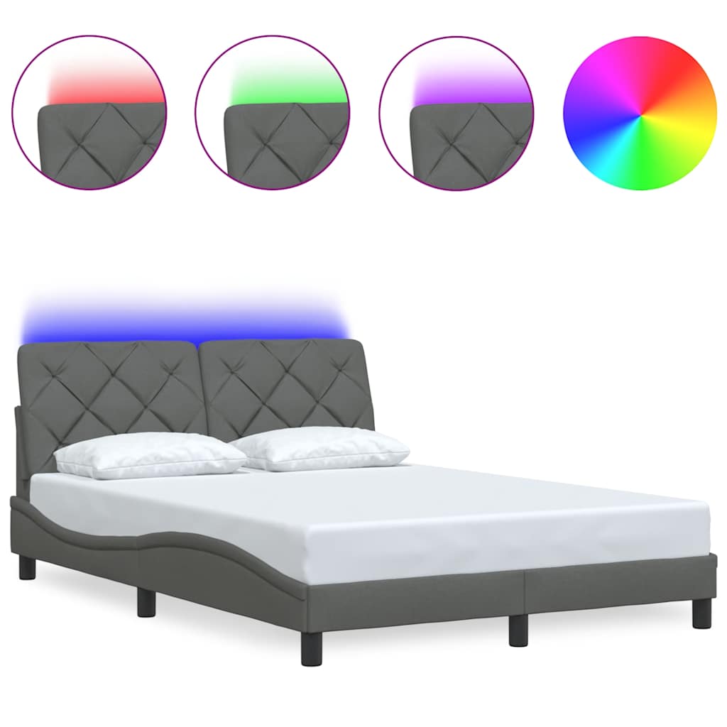 Estructura de cama doble matrimonial con led - gris oscuro 140x200 cm