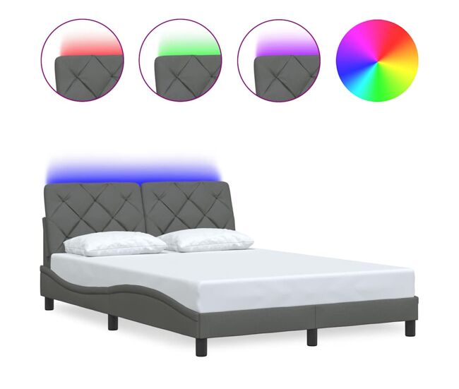Estructura de cama doble matrimonial con led - gris oscuro 140x200 cm