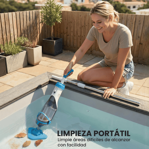 Outsunny Limpa-Fundos de Piscina a Bateria Aspirador de Piscina Sem Fios com Escova Cabo Telescópico 63-150 cm Aspirador Manual para Piscinas Pequenas Tanques 60 Minutos de Limpeza Azul