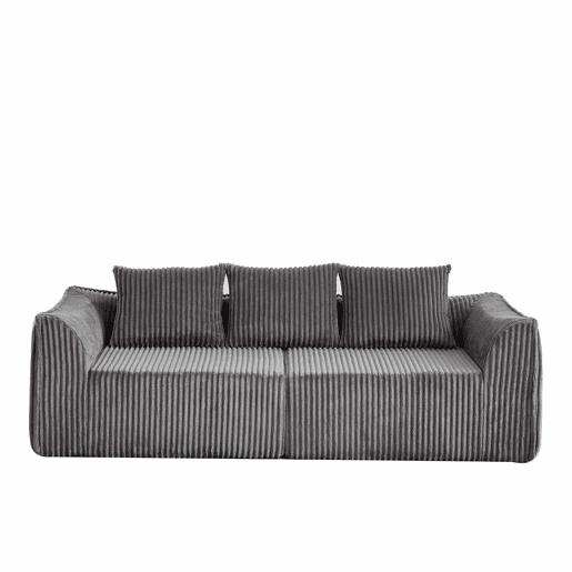Sofá minimalista de 6 lugares - linhas elegantes, encosto ligeiramente inclinado, 5 almofadas - Cinza