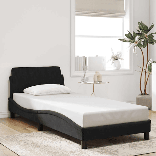 Estrutura de cama de solteiro para adultos com cabeceira Dover veludo 90x190 cm preto