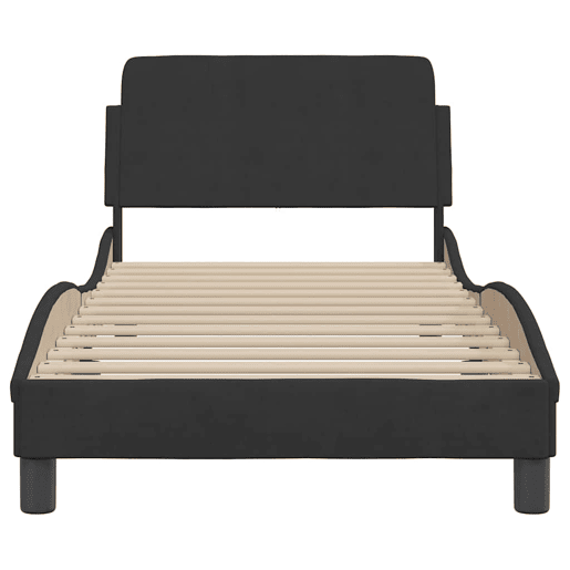 Estrutura de cama de solteiro para adultos com cabeceira Dover veludo 90x190 cm preto