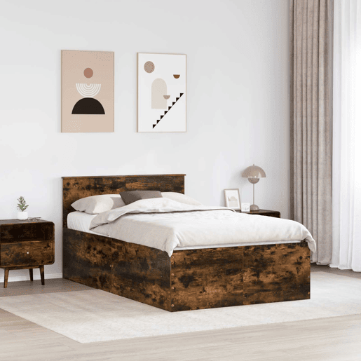 Estrutura de cama de casal com cabeceira - Carvalho Defumado 120 x 200 cm
