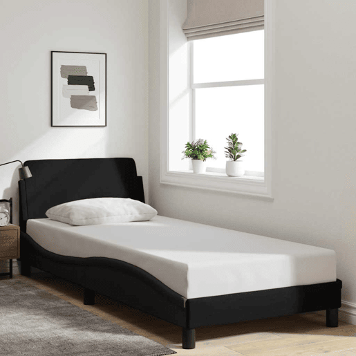 Estrutura de cama de solteiro para adultos com cabeceira Dover tecido 80x200 cm preto